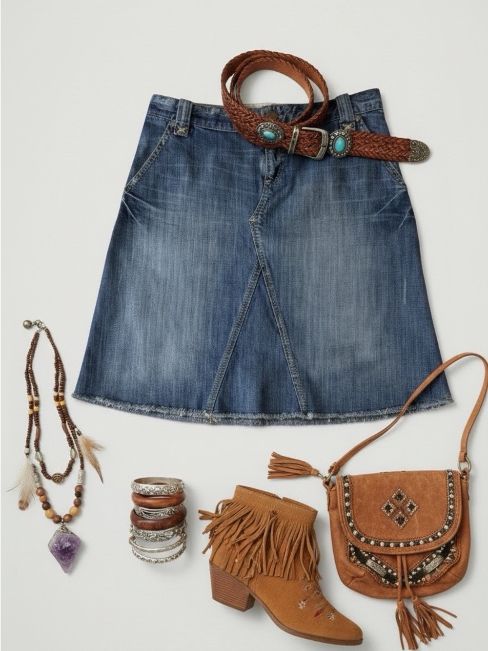 Banana Republic Denim A-Line Skirt - Blue with Brown Accessories
